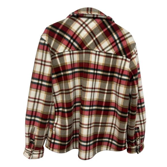 Sage Collective Sherpa Lined Plaid Shacket Jacket Red Tan Cream Size M - Picture 5 of 8